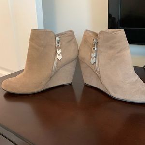 BCBG Taupe Wedge Ankle Booties